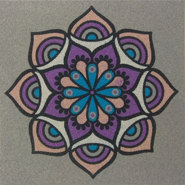 Mandala sand art package with colorful mandala design image.