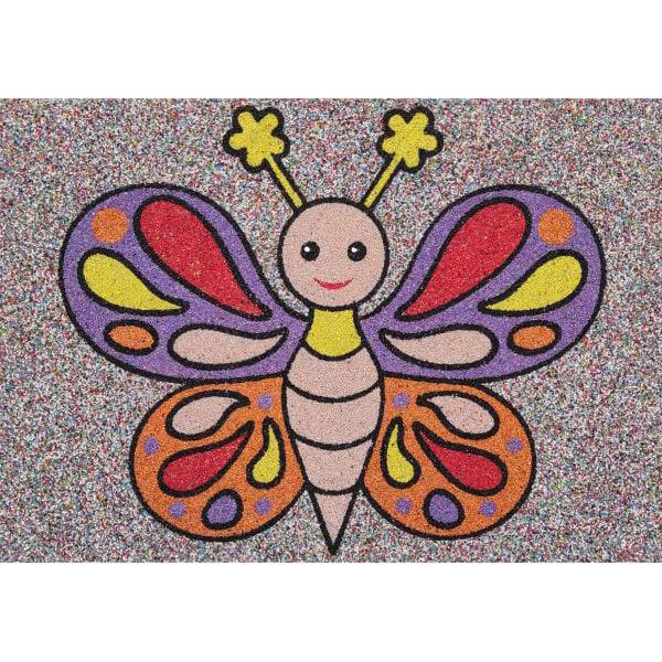 Colorful butterfly sand art kit with vibrant hues.