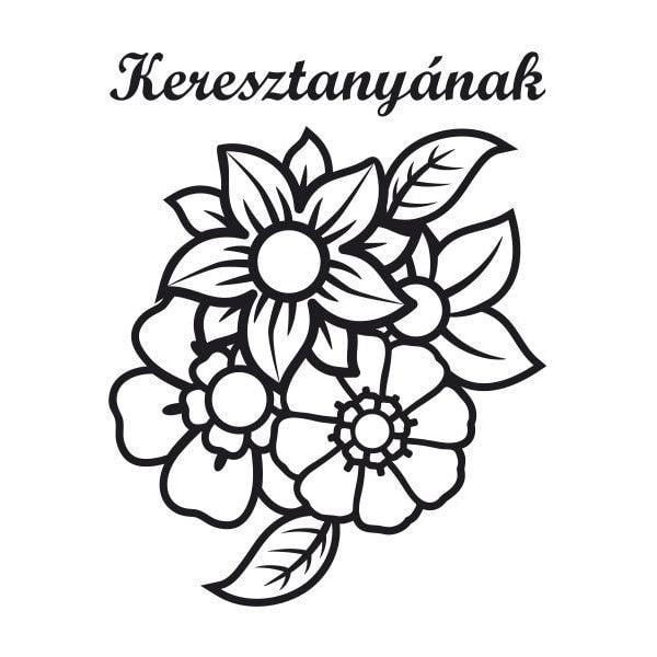 Virágok Keresztanyának homokkép sablon fekete-fehér virágmintával.