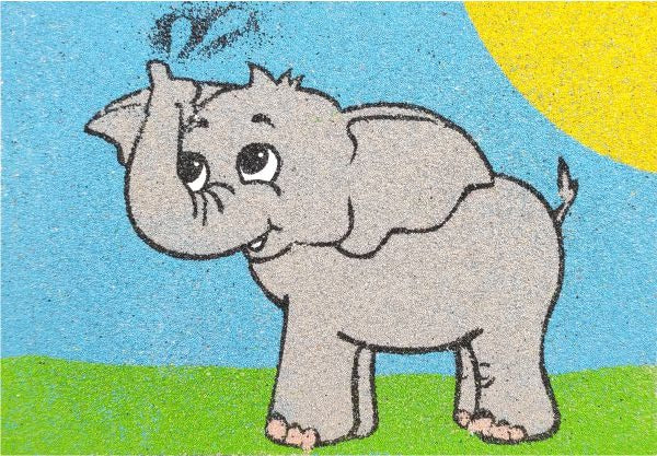 Elephant sand art from Afrika állatai homokkép csomag with blue sky and sun.