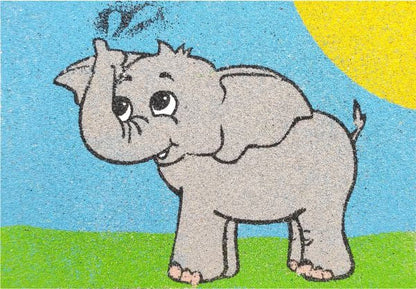 Elephant sand art from Afrika állatai homokkép csomag with blue sky and sun.