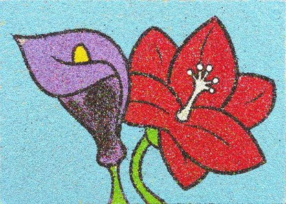 Colorful sand art of purple and red flowers, part of Virágok homokkép csomag.