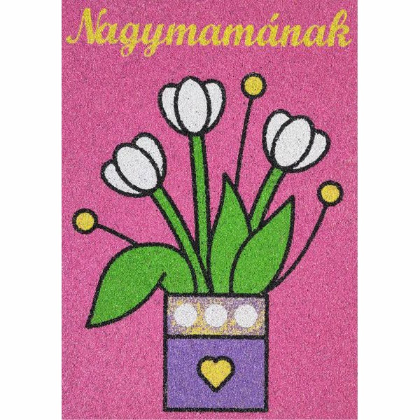 Mother's Day flower sand art image with tulips and a heart.