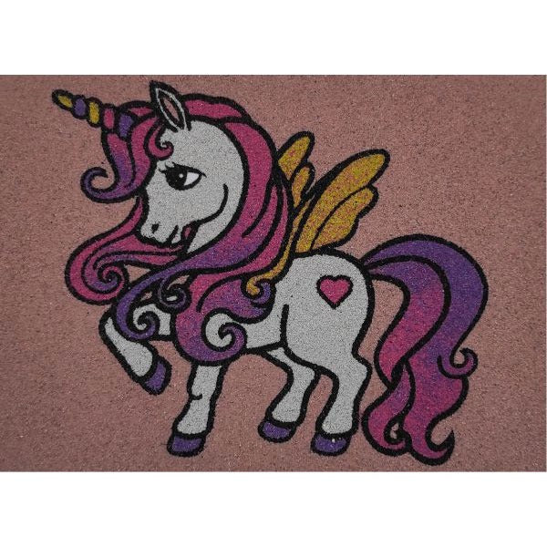 Unicorn sand art from the Lovak homokkép package featuring vibrant colors.