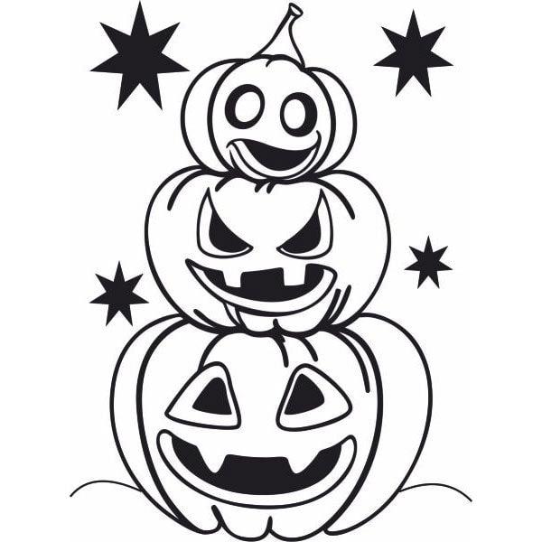 Three pumpkins sand art template with smiling faces and stars in black and white.