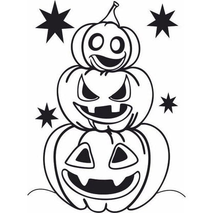 Three pumpkins sand art template with smiling faces and stars in black and white.