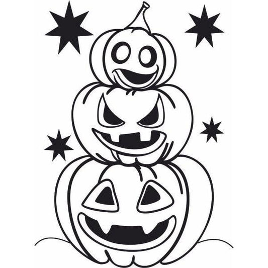 Three pumpkins sand art template with smiling faces and stars in black and white.