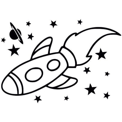 Air vehicle sand art template with rocket design and stars for creative decorating.