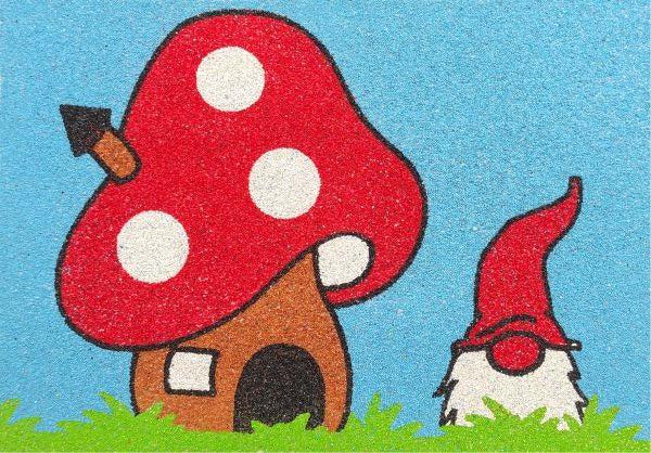 Őszi állatok homokkép színes sablonnal és gombaházikóval.