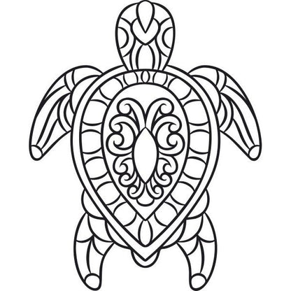 A4 méretű homokkép sablon teknős mintával, részletgazdag vonalakkal.