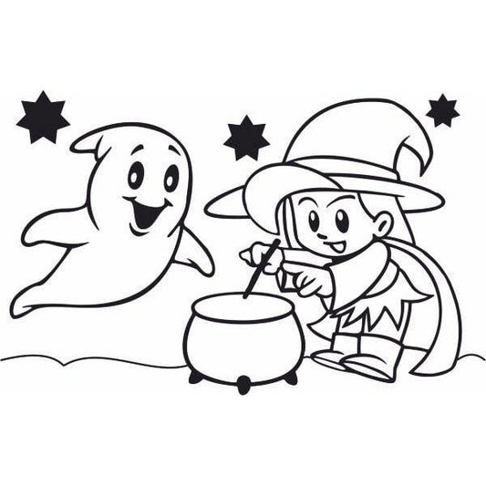 Boszi homokkép sand art kit for kids with ghost and witch illustration.