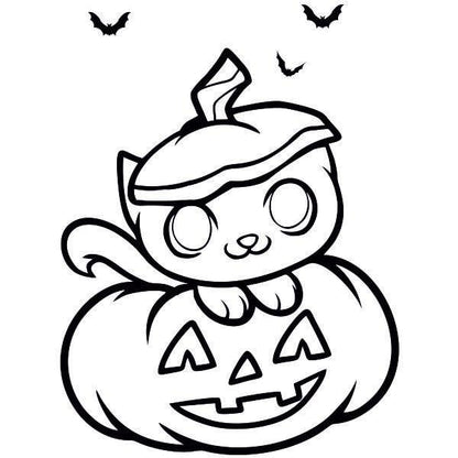 Cat and pumpkin sand art template for children.