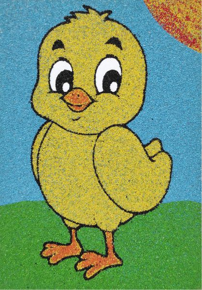 Csibe homokkép színes sablonkép gyerekeknek homokfestéshez.