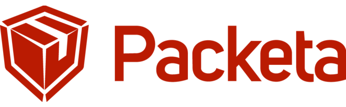 Red Packeta delivery logo with stylized package icon.