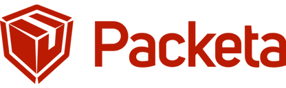 Red Packeta delivery logo with stylized package icon.
