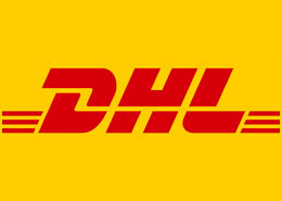 DHL delivery logo on yellow background.