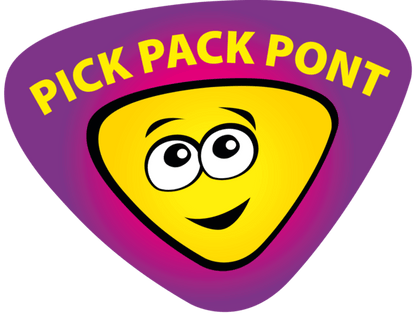 Pick Pack Pont logo with a smiling face and purple background for delivery service.