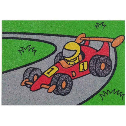Forma-1 themed sand art kit with colorful car design on a racing track.