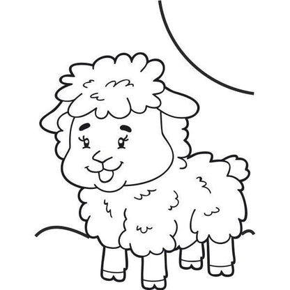 Fluffy lamb sand art template for kids' creative activities.