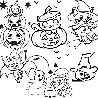 Halloween-themed sand art kit with templates and colored sand.