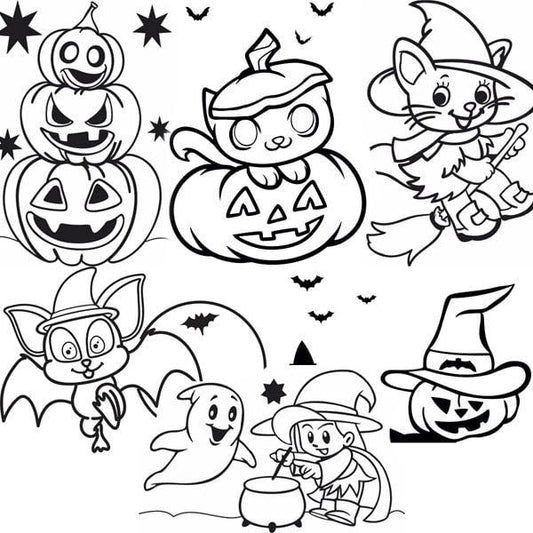 Halloween-themed sand art kit with templates and colored sand.