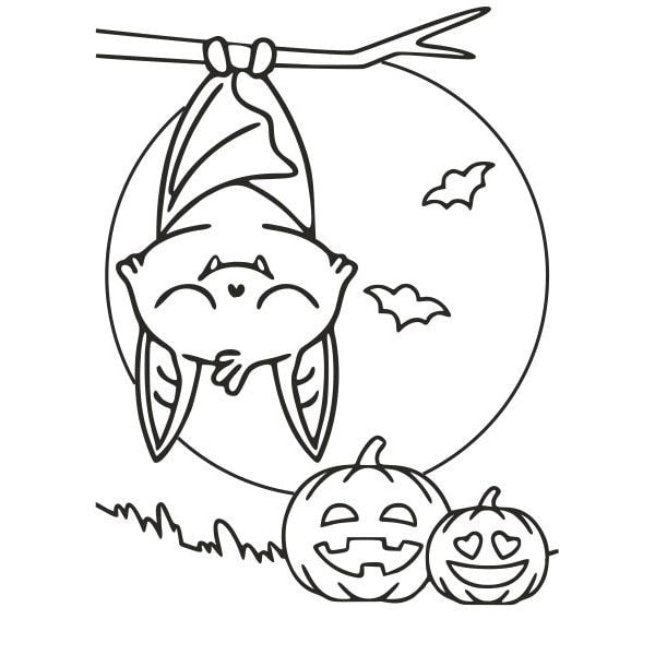 Batik design template for a creative sand painting project featuring a bat and pumpkins.
