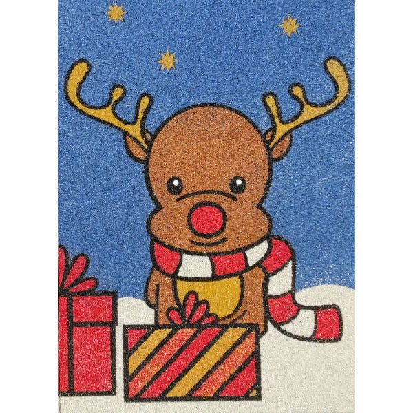 Cute reindeer sand art with gifts and starry night background from the Mikulás homokkép csomag.