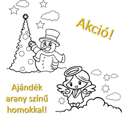 Karácsonyi homokkép csomag promóció, hóember és angyal sablon ajándék arany színű homokkal.
