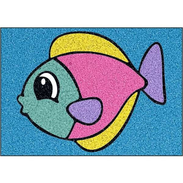 Colorful fish sand art kit for children's creative activities.