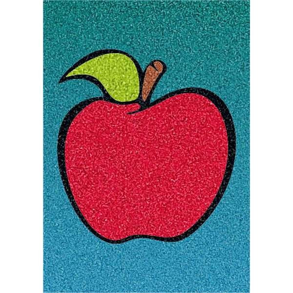 Apple sand art with colorful gradient background.