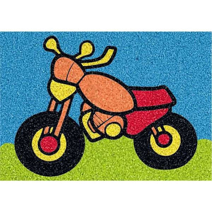 Motor homokkép készlet színes homokfestéssel és sablonképpel.
