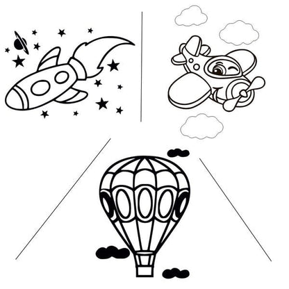Aircraft sand art kit with three A4 templates and colored sand.