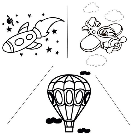 Aircraft sand art kit with three A4 templates and colored sand.
