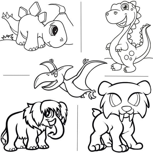 Ősidő állatai homokkép csomag sablonképek dinoszauruszokkal és mamuttal.