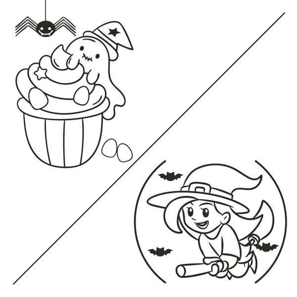 Halloween sand art kit with ghost and witch designs, includes A4 templates and colored sand.