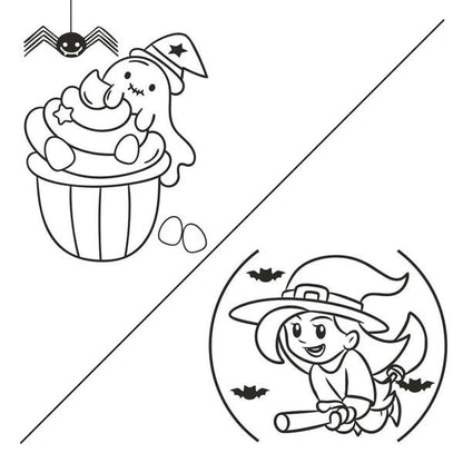 Halloween sand art kit with ghost and witch designs, includes A4 templates and colored sand.