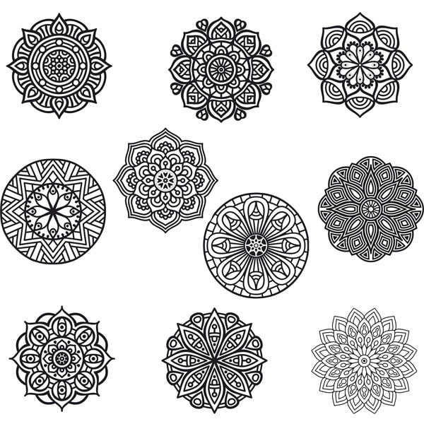 Mandala sand art template package with 10 designs for creative stress relief.