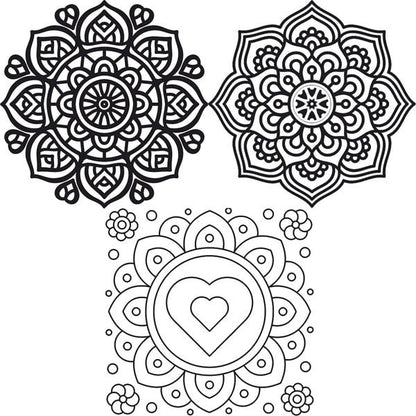Mandala sand art templates with intricate designs from the Mandala homokkép csomag.