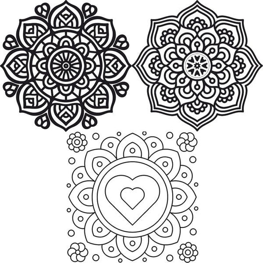 Mandala sand art templates with intricate designs from the Mandala homokkép csomag.