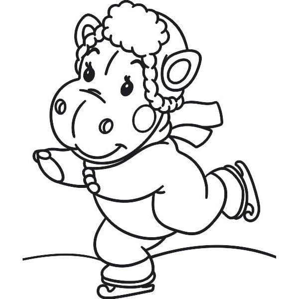 Ice-skating hippo sand art template for kids.