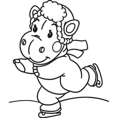 Ice-skating hippo sand art template for kids.
