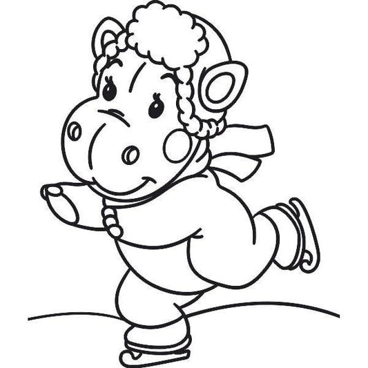 Ice-skating hippo sand art template for kids.