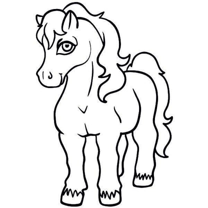 Horse sand art template for kids with contour outlines for creative coloring.