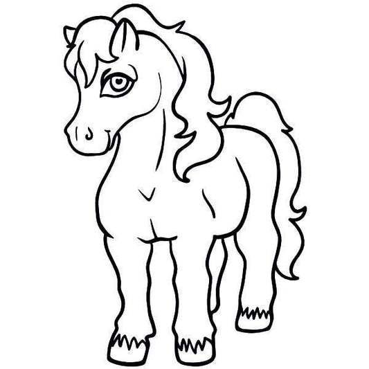 Horse sand art template for kids with contour outlines for creative coloring.