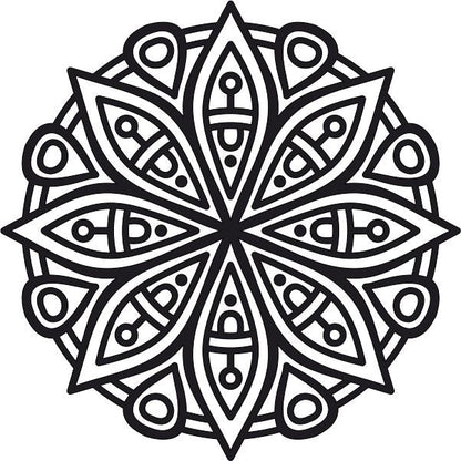 Mandala sand art kit with 10 templates, A4 size, includes colorful sand and instructions.