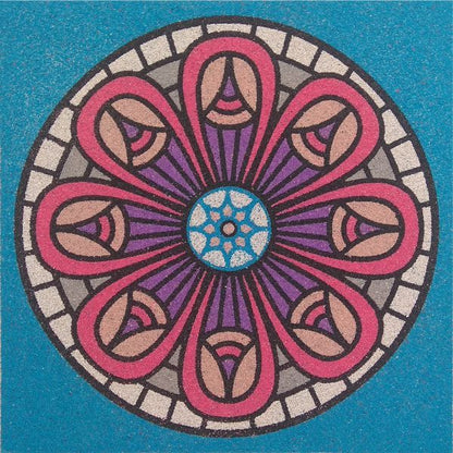 Mandala 2 sand art design with colorful patterns on a blue background.