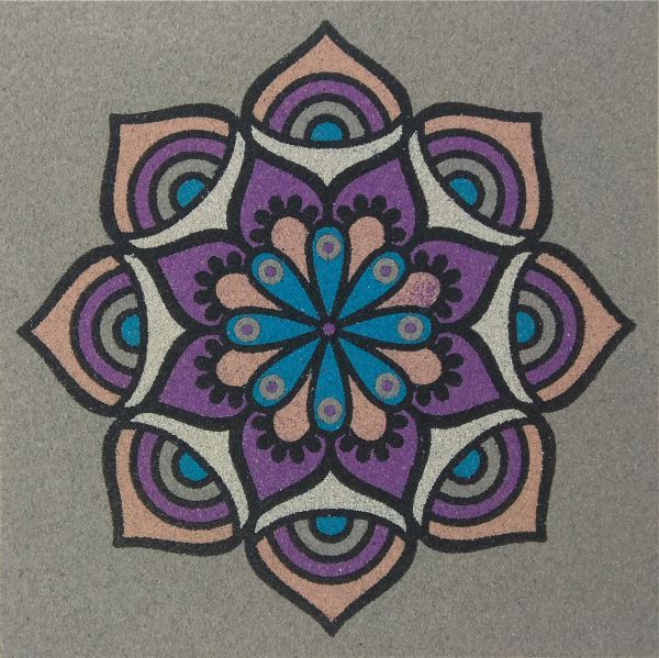 Colorful Mandala 5 sand art with intricate patterns.