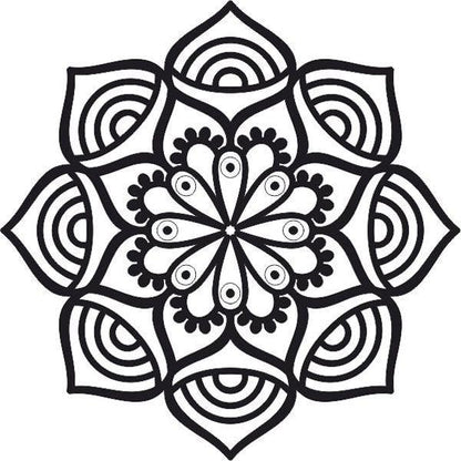 Mandala 5 sand art template with intricate black line design.