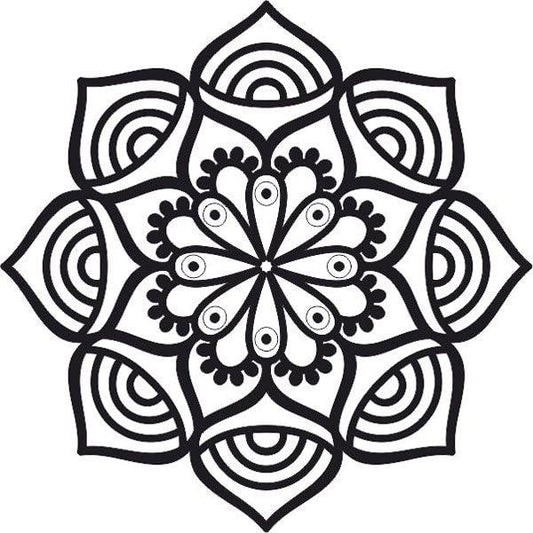 Mandala 5 sand art template with intricate black line design.