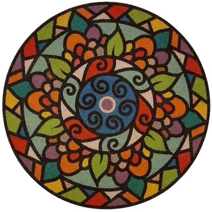 Mandala 6 homokkép colorful sand art design with intricate patterns.